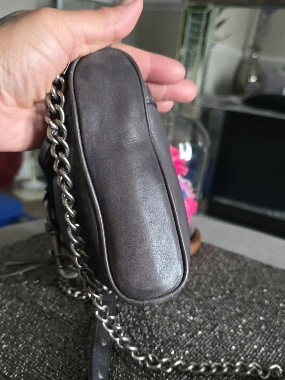 Rebecca Minkoff Gray Leather Crossbody with Chain Strap